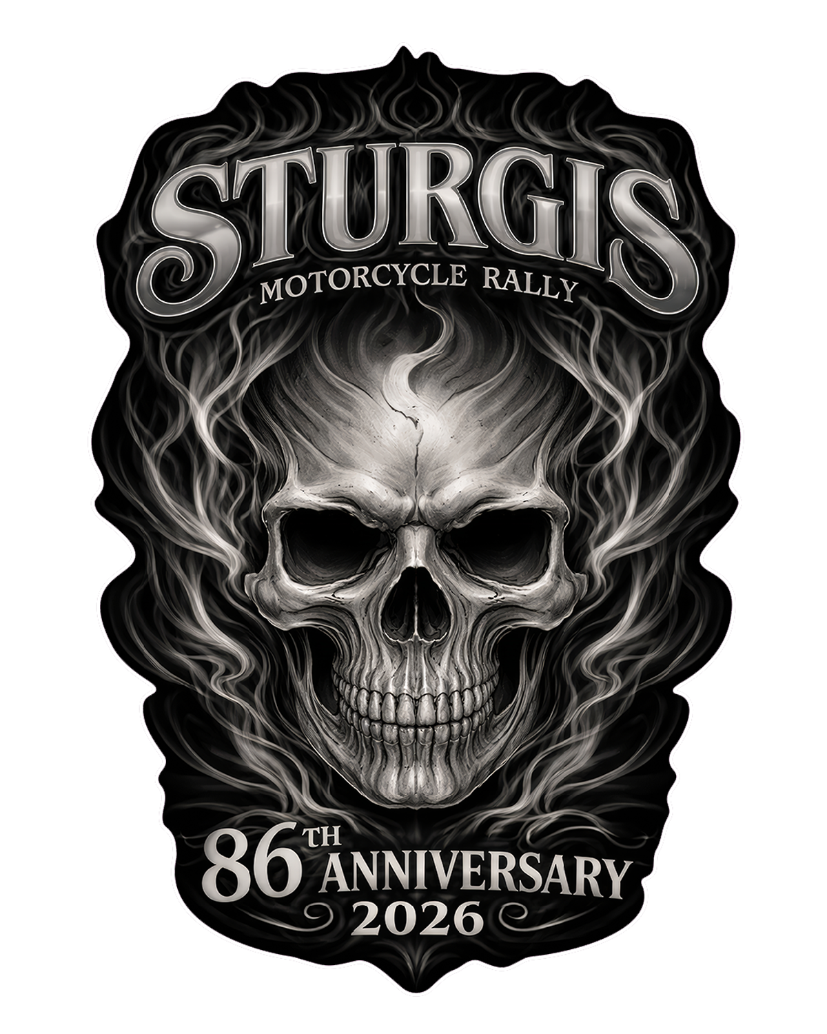 Skull Society 2026 Sturgis Smokey Skull vinyl biker decal