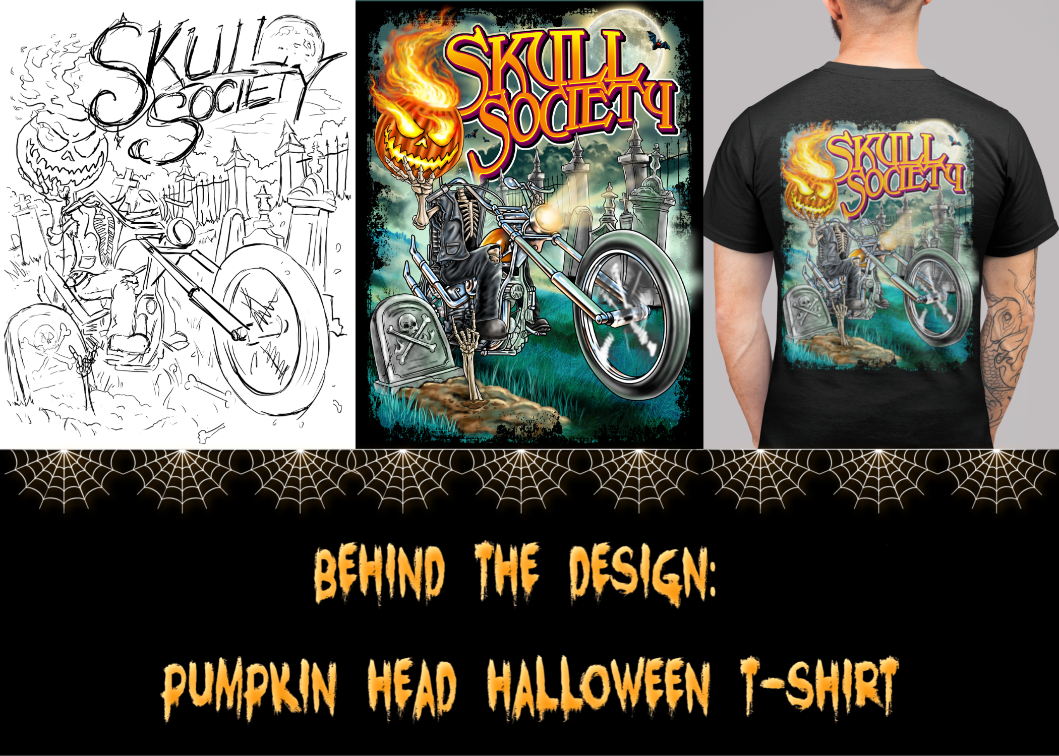 Behind The Design - Pumpkin Head Halloween Biker Tee