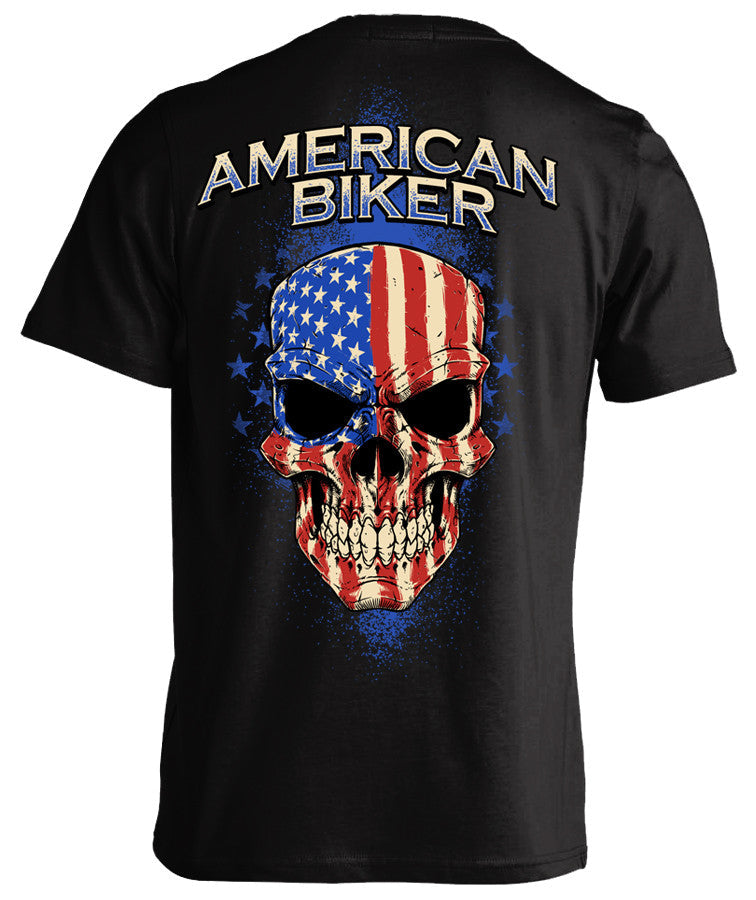 American Biker Skull t-shirt showing classic biker skull symbolism