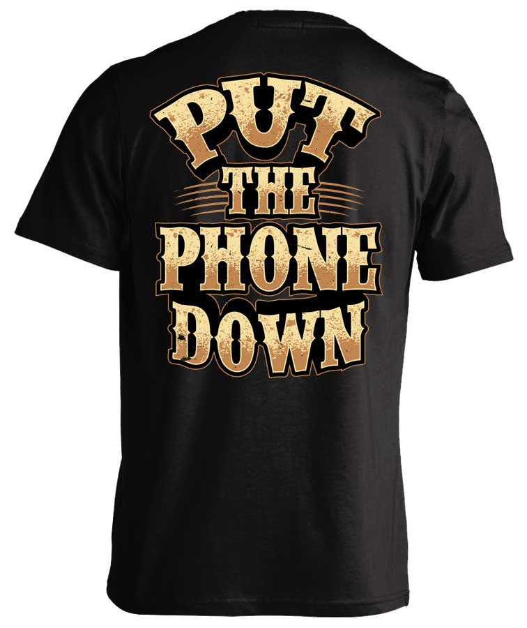 Put The Phone Down biker t-shirt by Skull Society