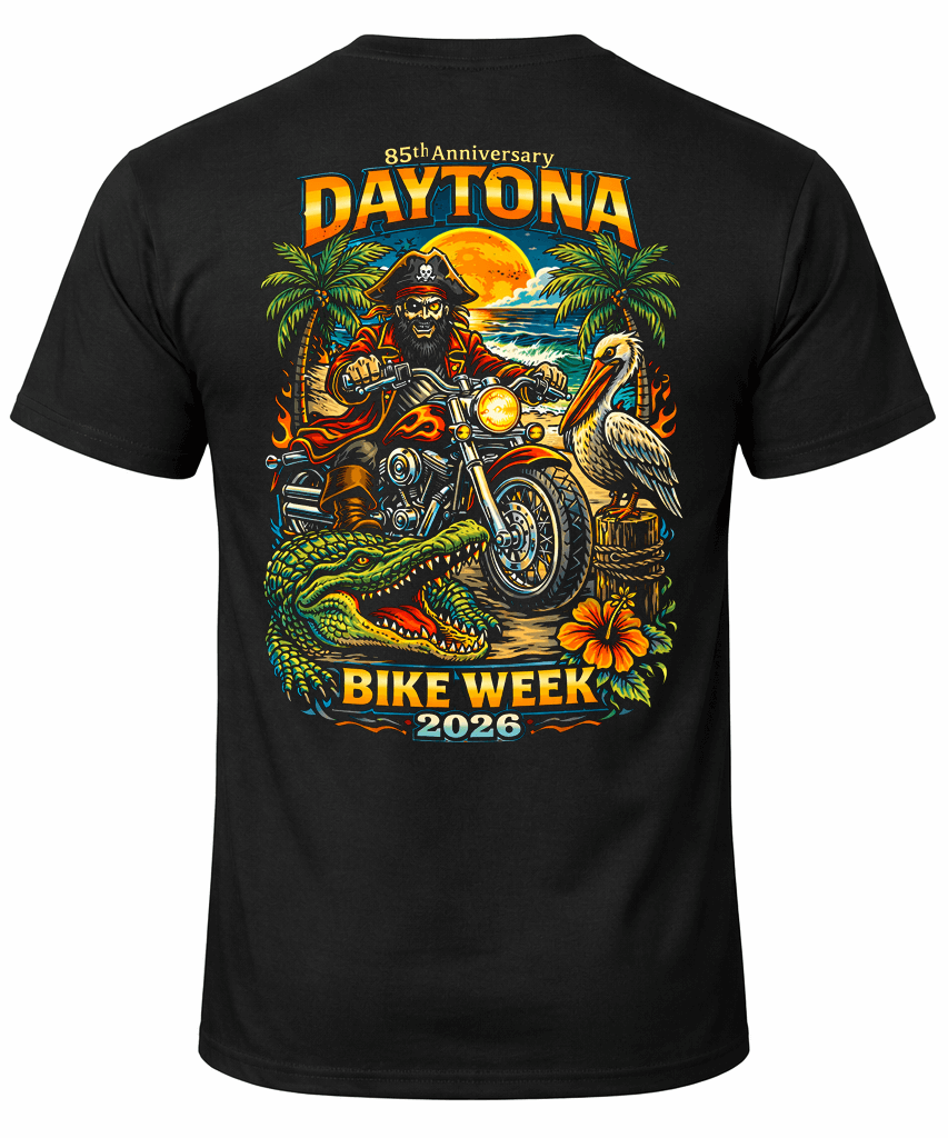 BIKE WEEK '79Tシャツ DAYTNA 2026 Daytona Bike Week Pirate Rider - 85th Anniversary