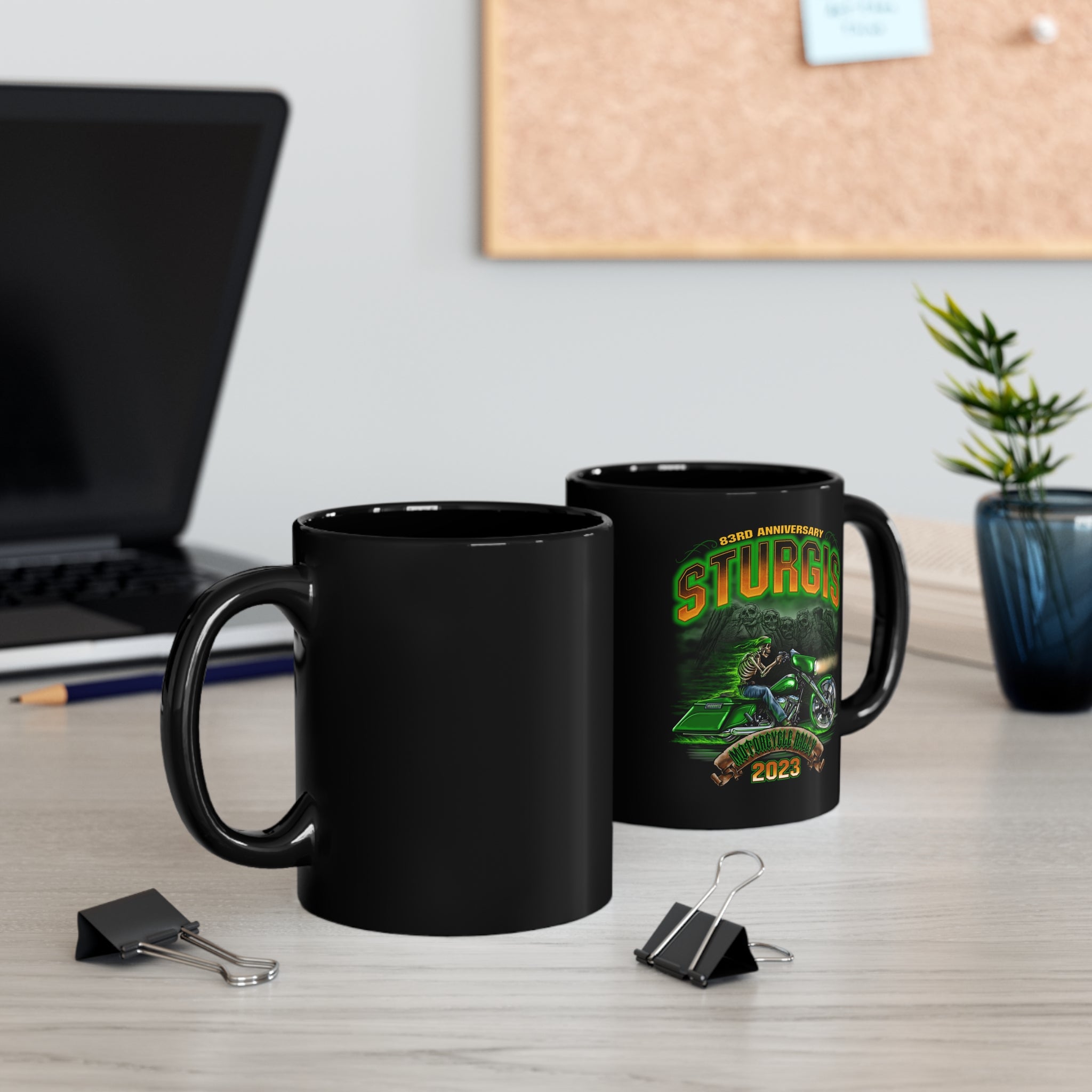 2023 Sturgis Motorcycle Rally Green Skeleton Black Ceramic Mug - 11oz