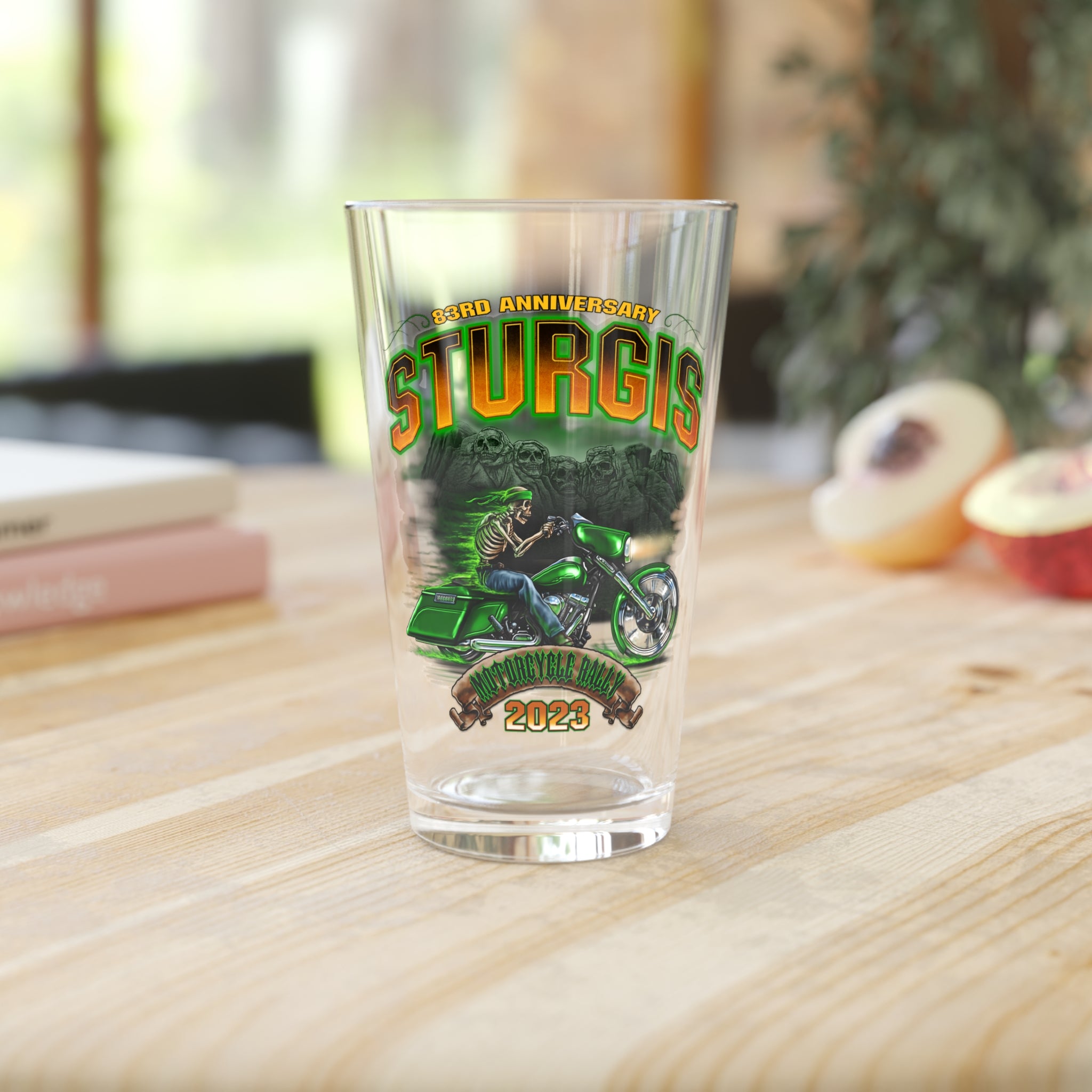 2023 Sturgis Motorcycle Rally Green Skeleton Pint Glass -16oz