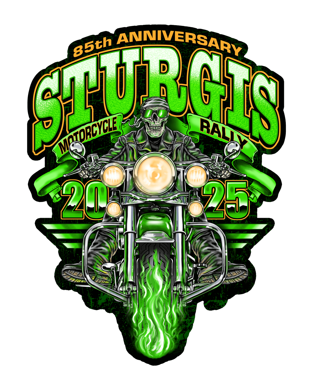 2025 Sturgis Rally Green Skeleton Rider Decals