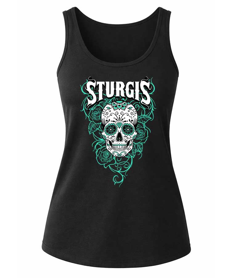 Sturgis Rally Teal Roses Sugar Skull (Ladies)