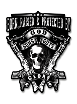 Born, Raised & Protected By God, Guns, Guts and Glory  Decal