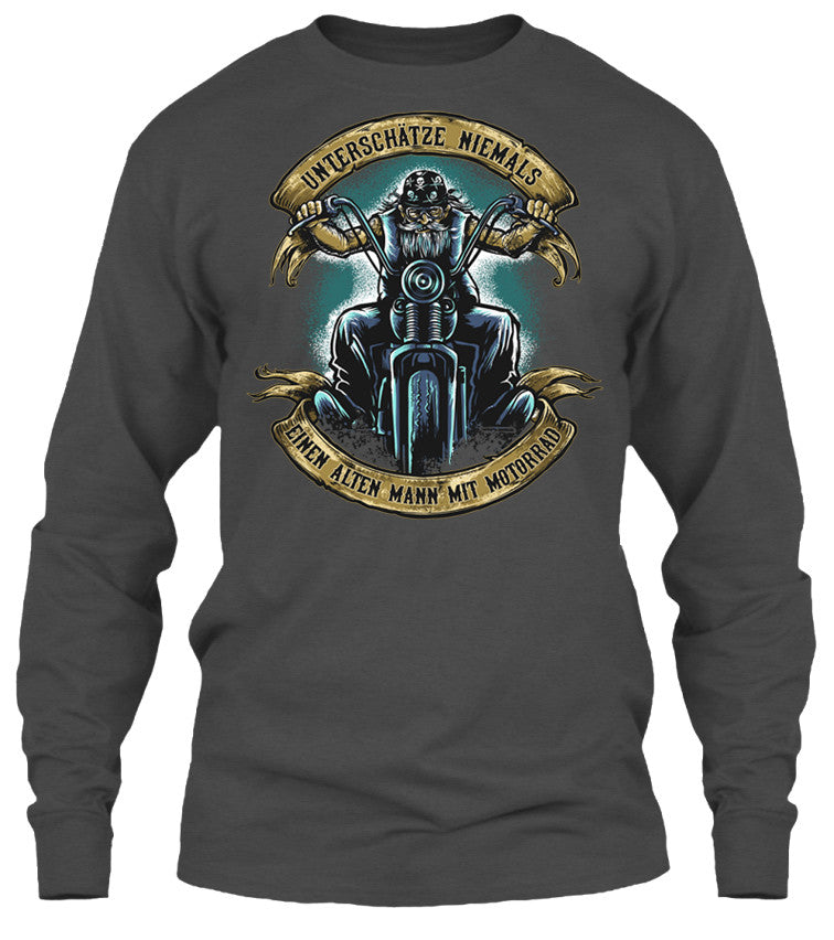 T-shirt - Unterschätze Niemals Einen Alten Mann Mit Motorrad - (Frontdruck)