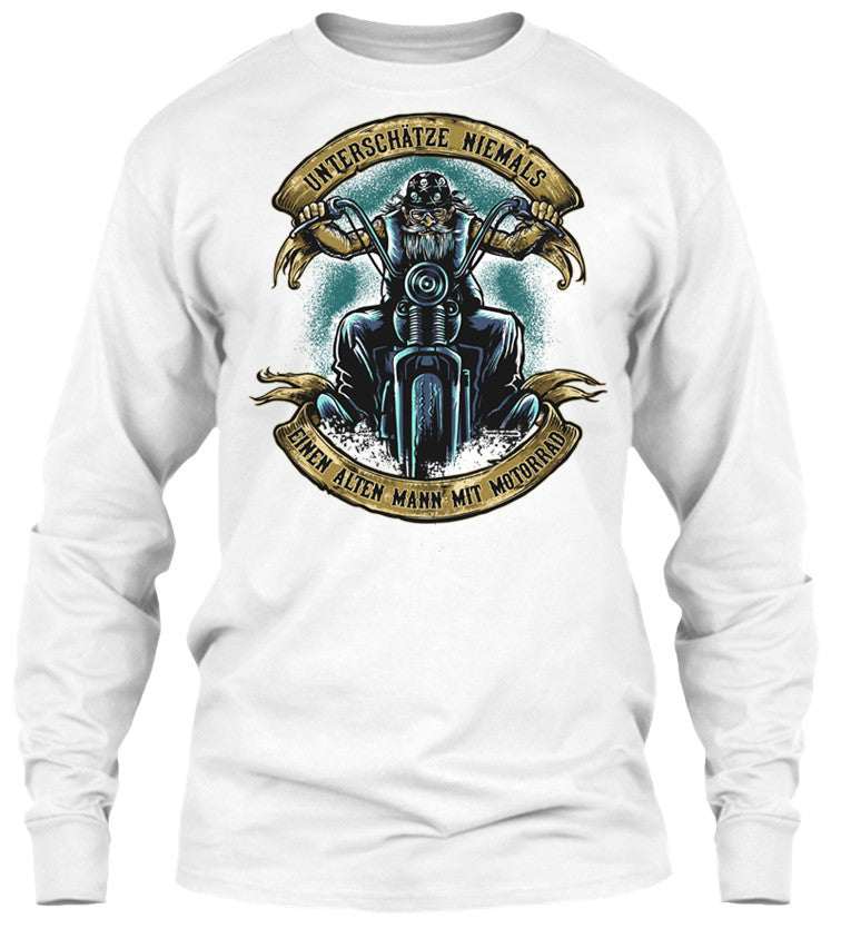 T-shirt - Unterschätze Niemals Einen Alten Mann Mit Motorrad - (Frontdruck)