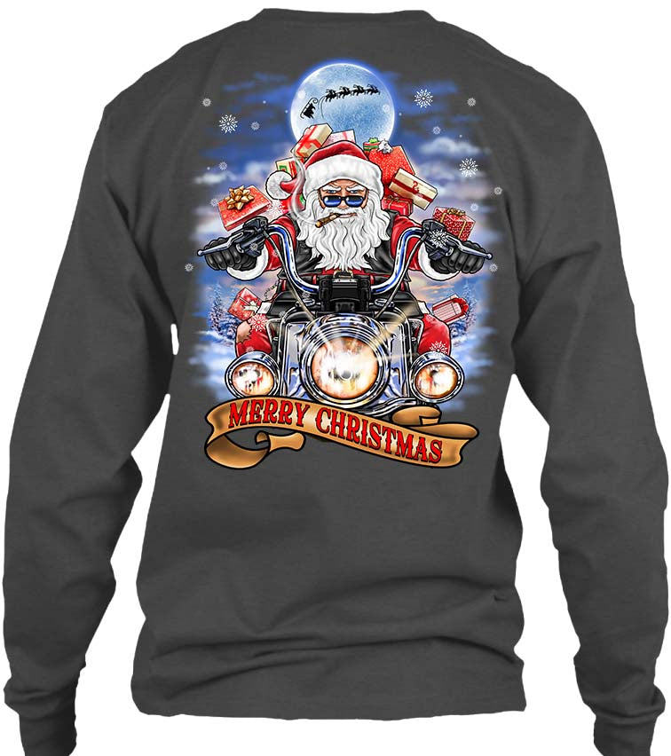 Biker Santa's Motorcycle Ugly Christmas T-shirt