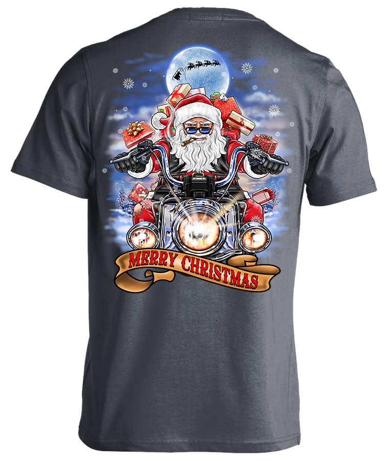 Biker Santa's Motorcycle Ugly Christmas T-shirt