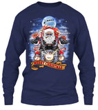 Biker Santa's Motorcycle Ugly Christmas T-shirt (Front Print)