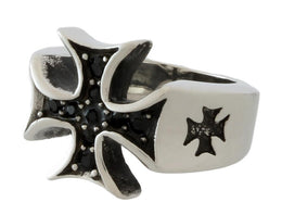 Stainless Steel Black Stones Iron Cross Ring