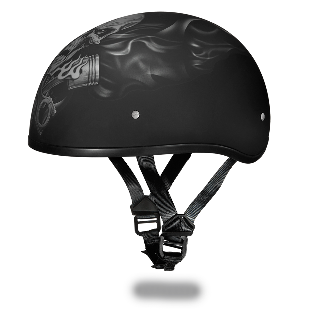 D.O.T. DAYTONA SKULL CAP- W/ PISTONS SKULL 1/2 SHELL HELMET