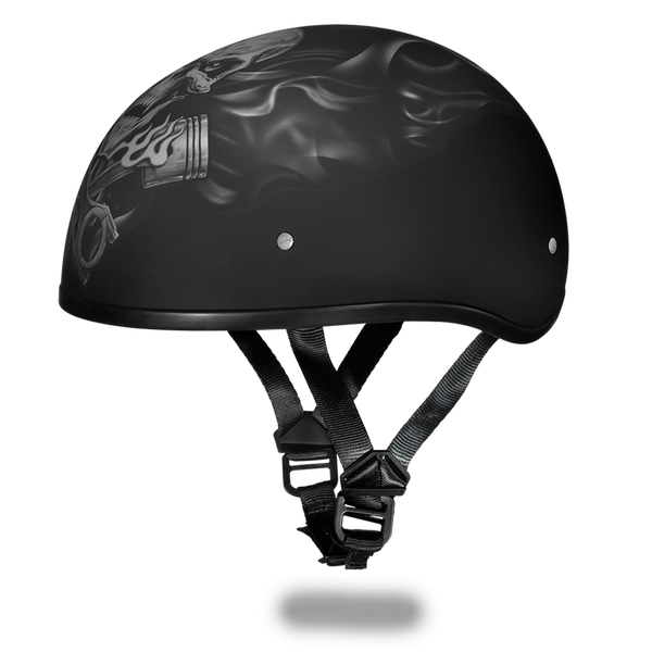 D.O.T. DAYTONA SKULL CAP- W/ PISTONS SKULL 1/2 SHELL HELMET
