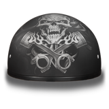D.O.T. DAYTONA SKULL CAP- W/ PISTONS SKULL 1/2 SHELL HELMET