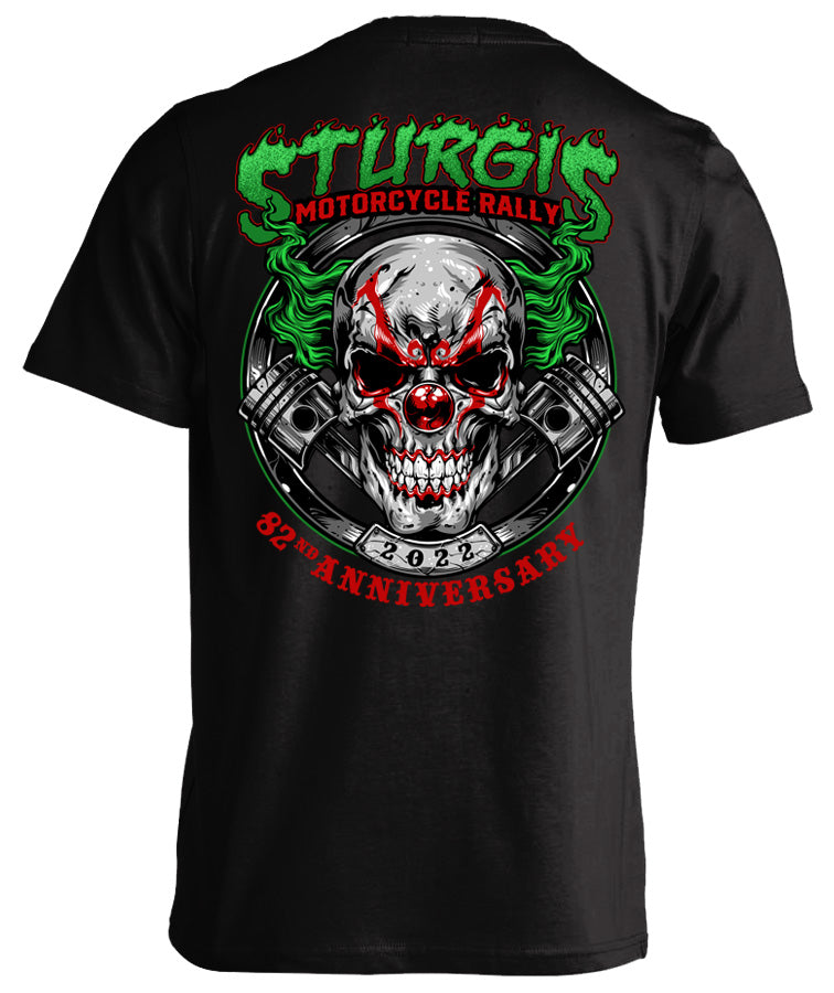 2022 Sturgis Motorcycle Rally Green Skull Clown - 82nd Anniversary T-shirt