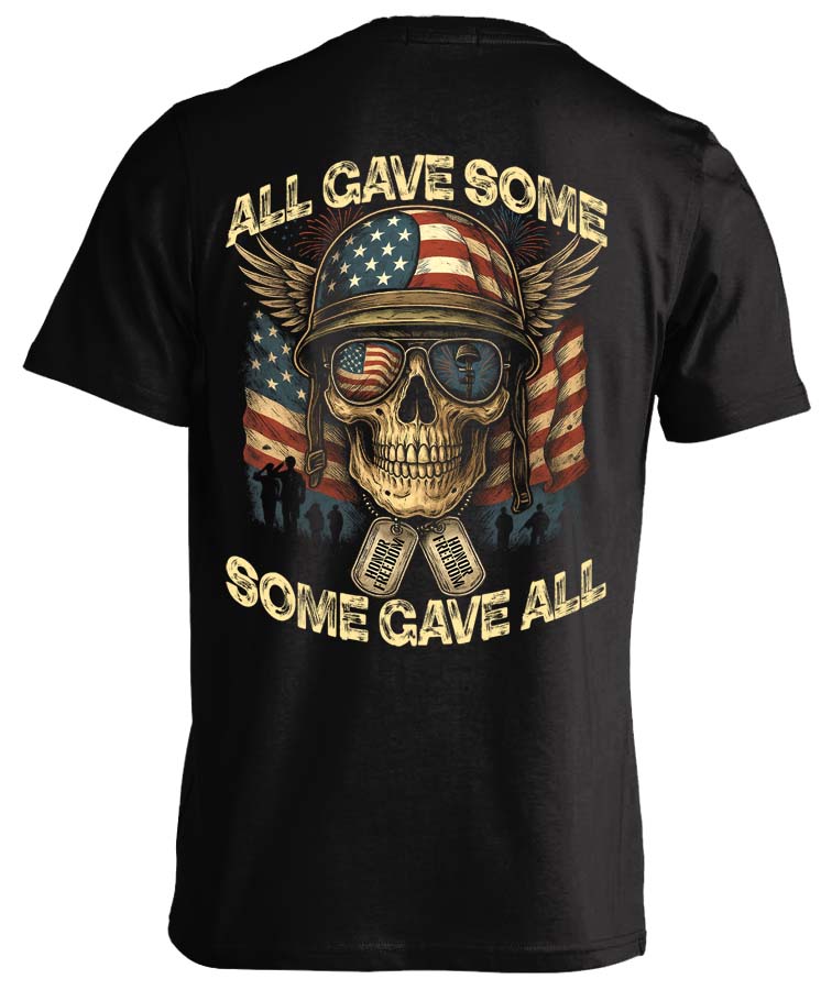 All Gave Some Some Gave All flag and skull biker t-shirt by Skull Society