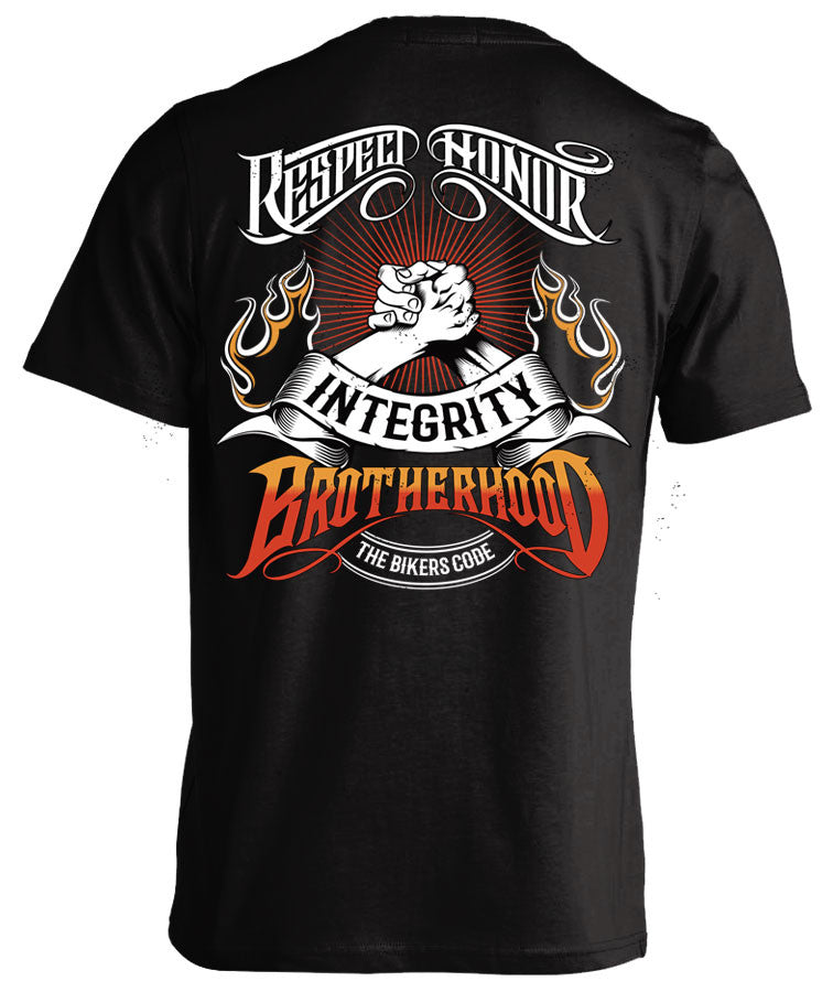 The Bikers Code Brotherhood t-shirt, Respect Honor Integrity Brotherhood, the spirit of the biker wave
