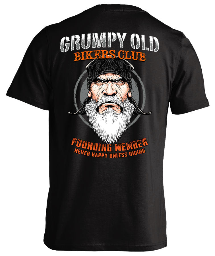 Grumpy Old Bikers Club Founding Member black biker t-shirt for older motorcycle riders