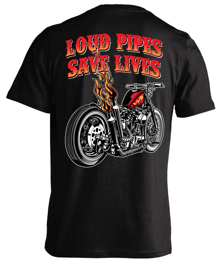 Loud Pipes Save Lives Old School Bobber biker t-shirt for the 2027 Harley Sportster 883 return