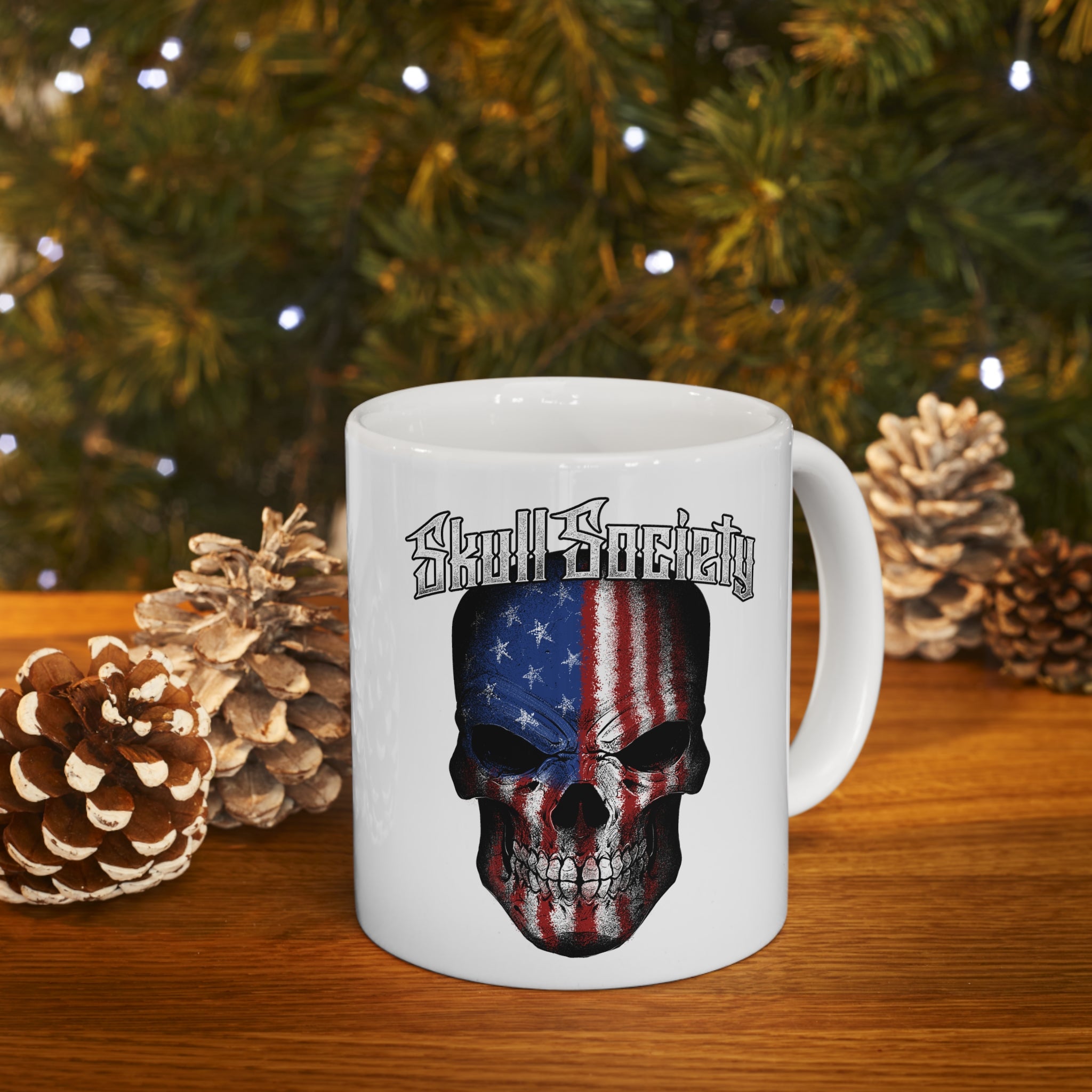 Skull Society Stars & Stripes Ceramic Mug - White - 11oz