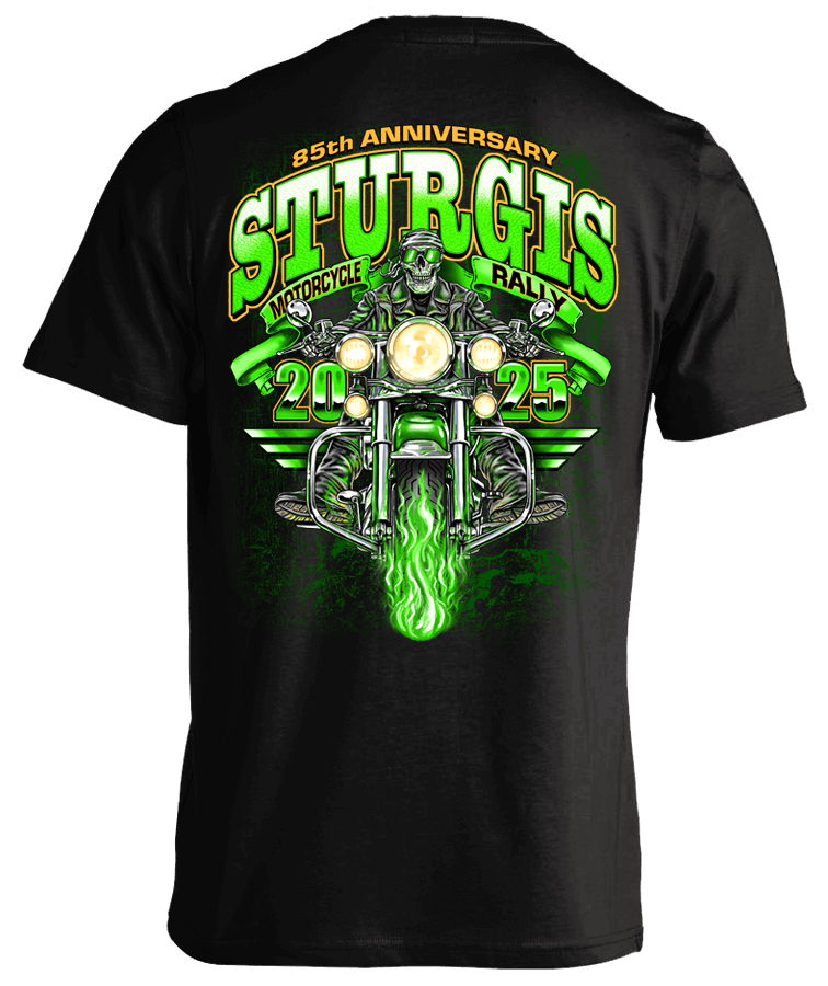 2025 Sturgis Motorcycle Rally Green Skeleton Rider - 85th Anniversary