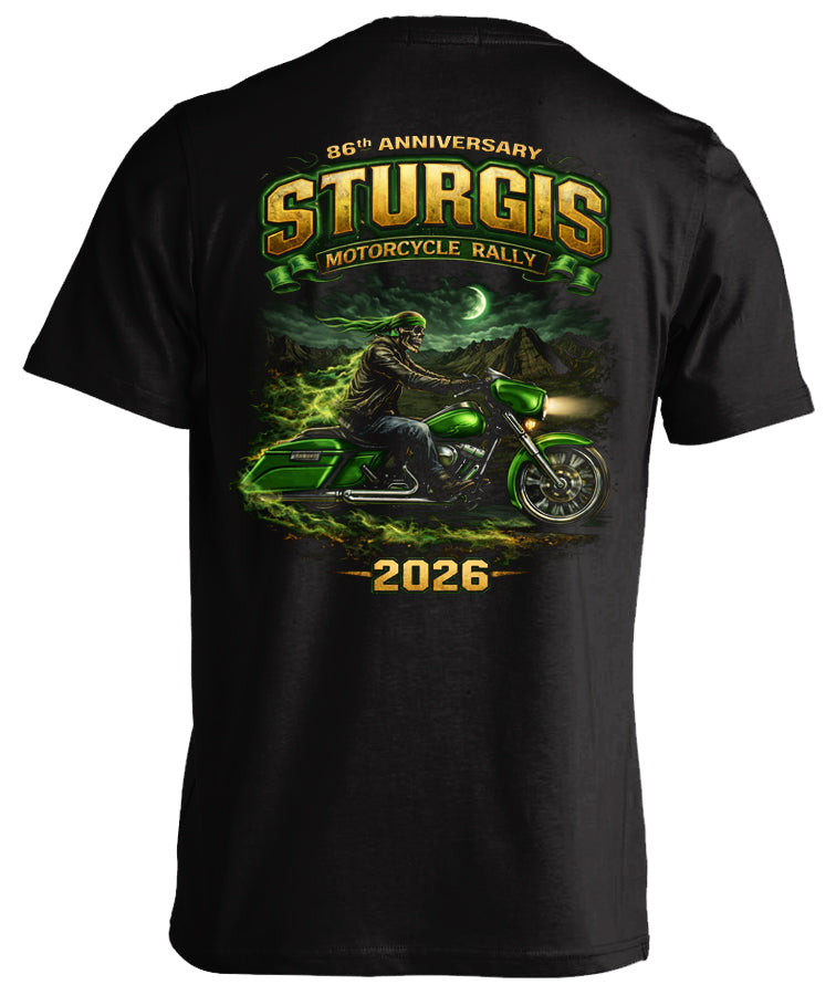 2026 Sturgis Motorcycle Rally Green Skeleton Rider - 86th Anniversary