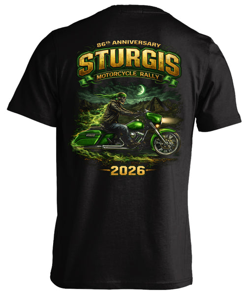 2026 Sturgis Motorcycle Rally Green Skeleton Rider - 86th Anniversary