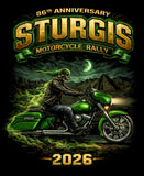 2026 Sturgis Motorcycle Rally Green Skeleton Rider - 86th Anniversary