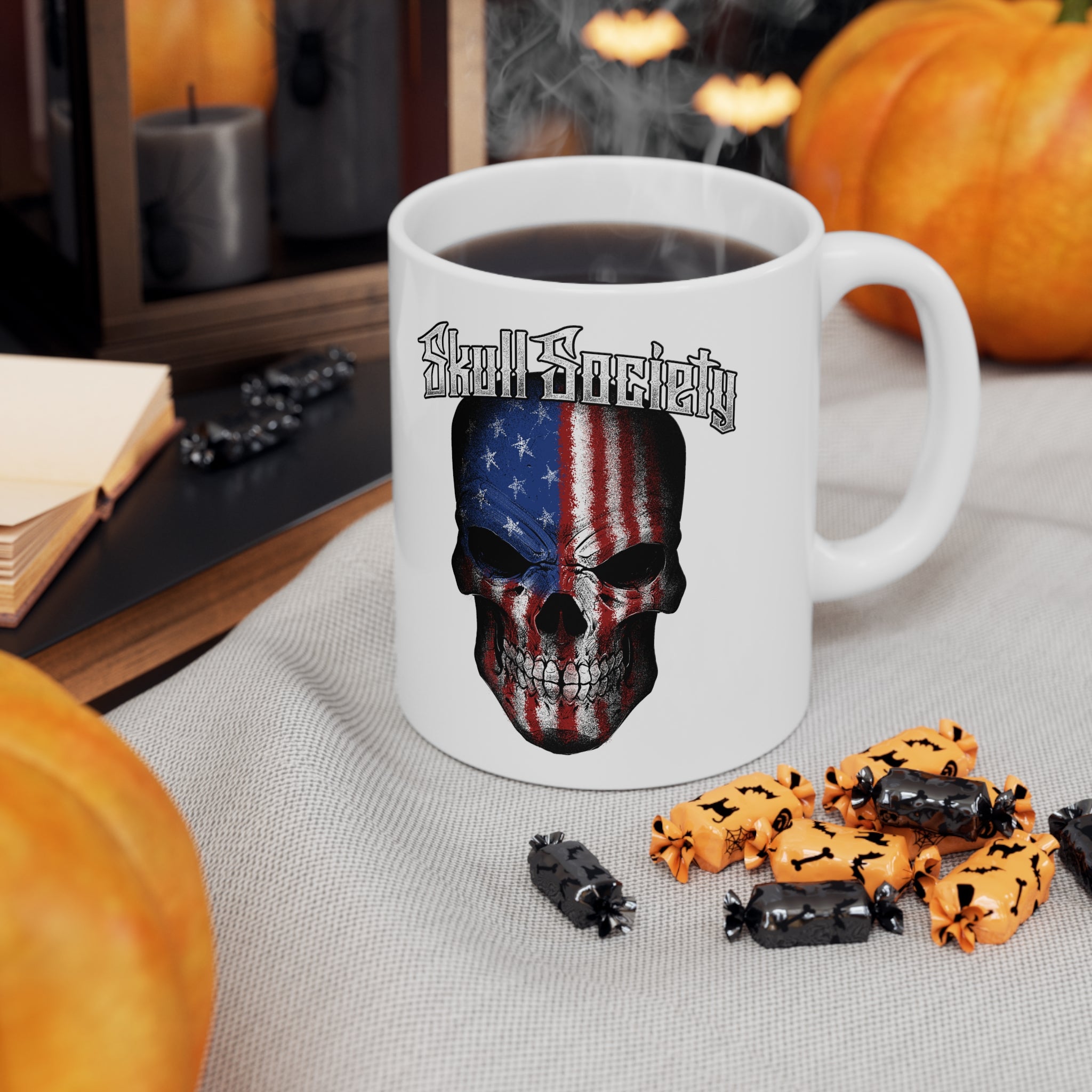 Skull Society Stars & Stripes Ceramic Mug - White - 11oz