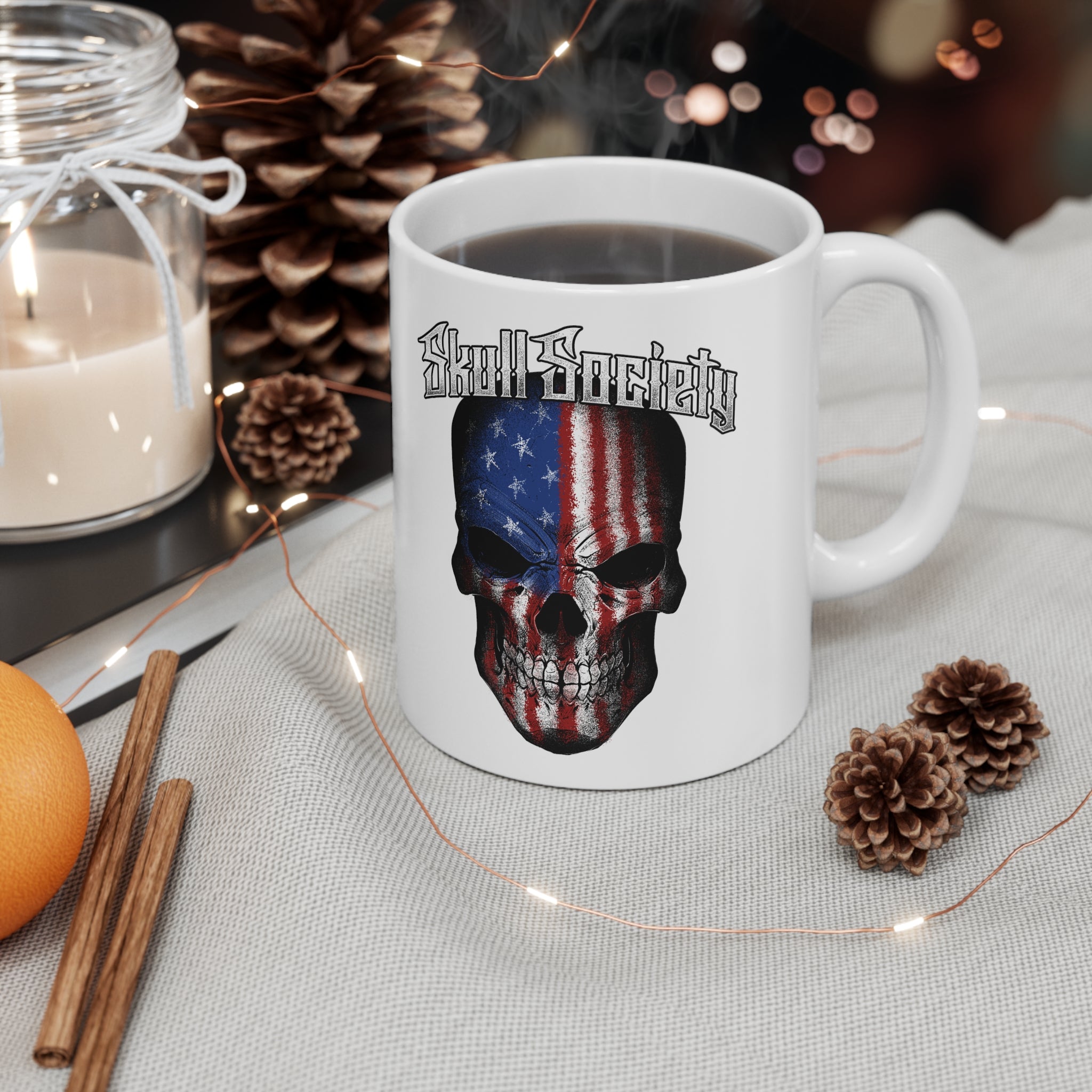 Skull Society Stars & Stripes Ceramic Mug - White - 11oz