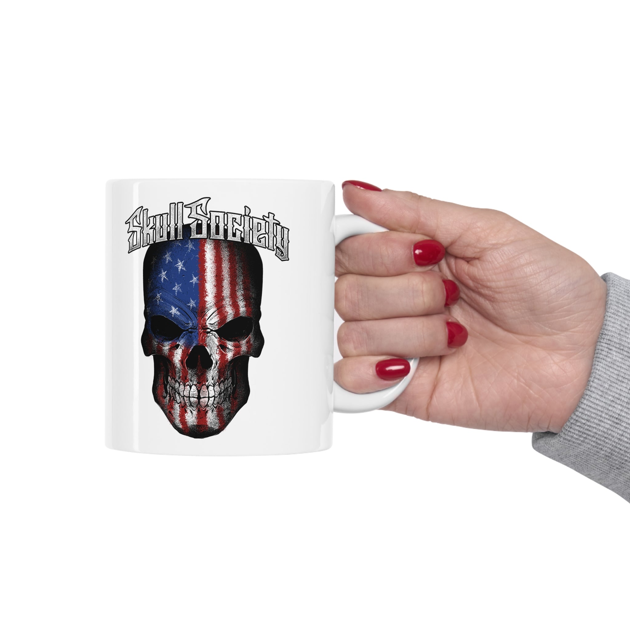 Skull Society Stars & Stripes Ceramic Mug - White - 11oz