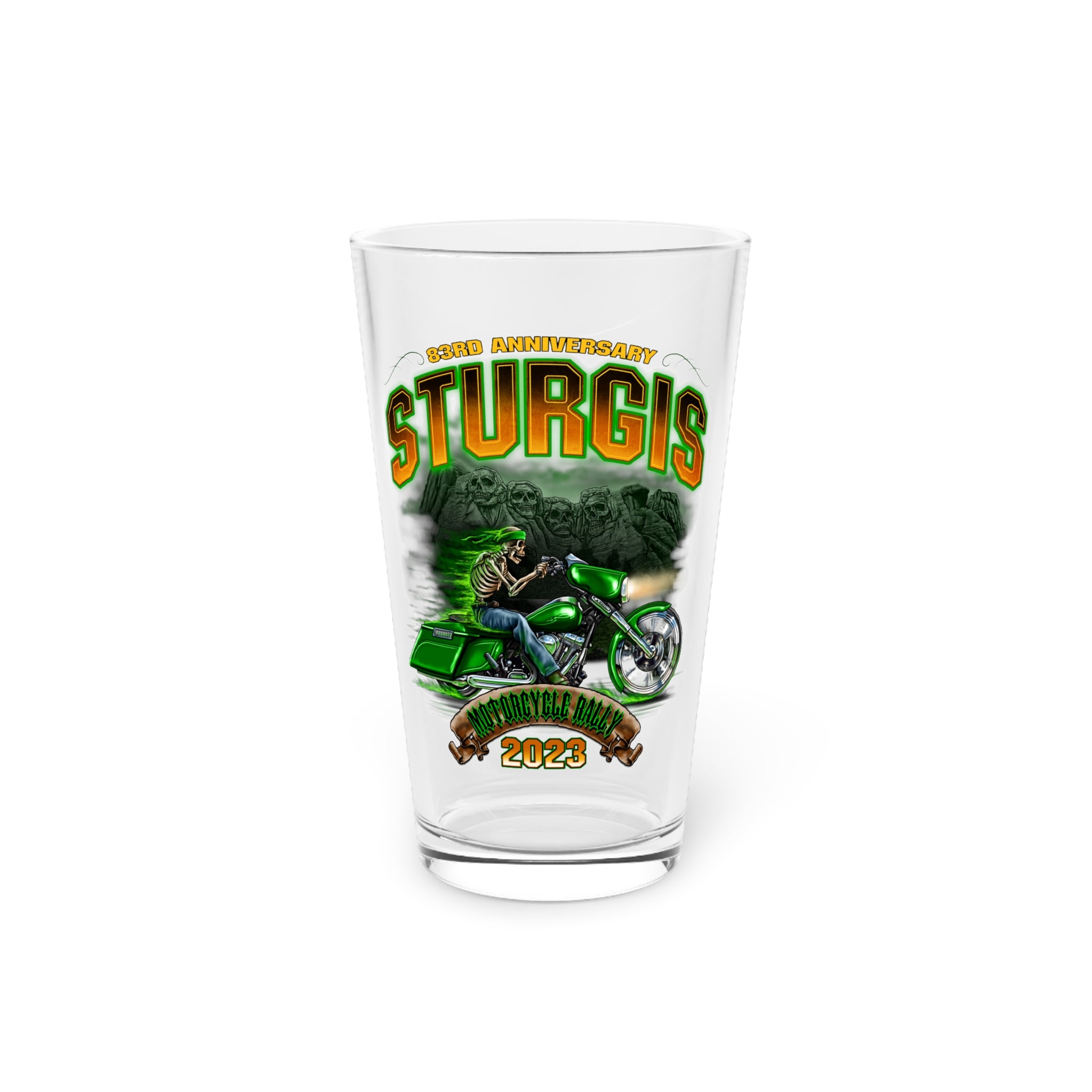 2023 Sturgis Motorcycle Rally Green Skeleton Pint Glass -16oz