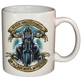 NEVER UNDERESTIMATE AN OLD MAN WITH A MOTORCYCLE MUG