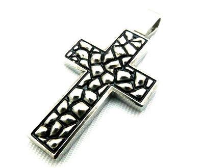 Stainless Steel Raised Mosaic Cross Pendant
