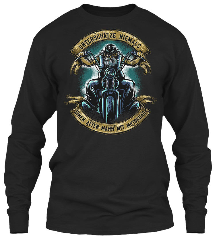 T-shirt - Unterschätze Niemals Einen Alten Mann Mit Motorrad - (Frontdruck)