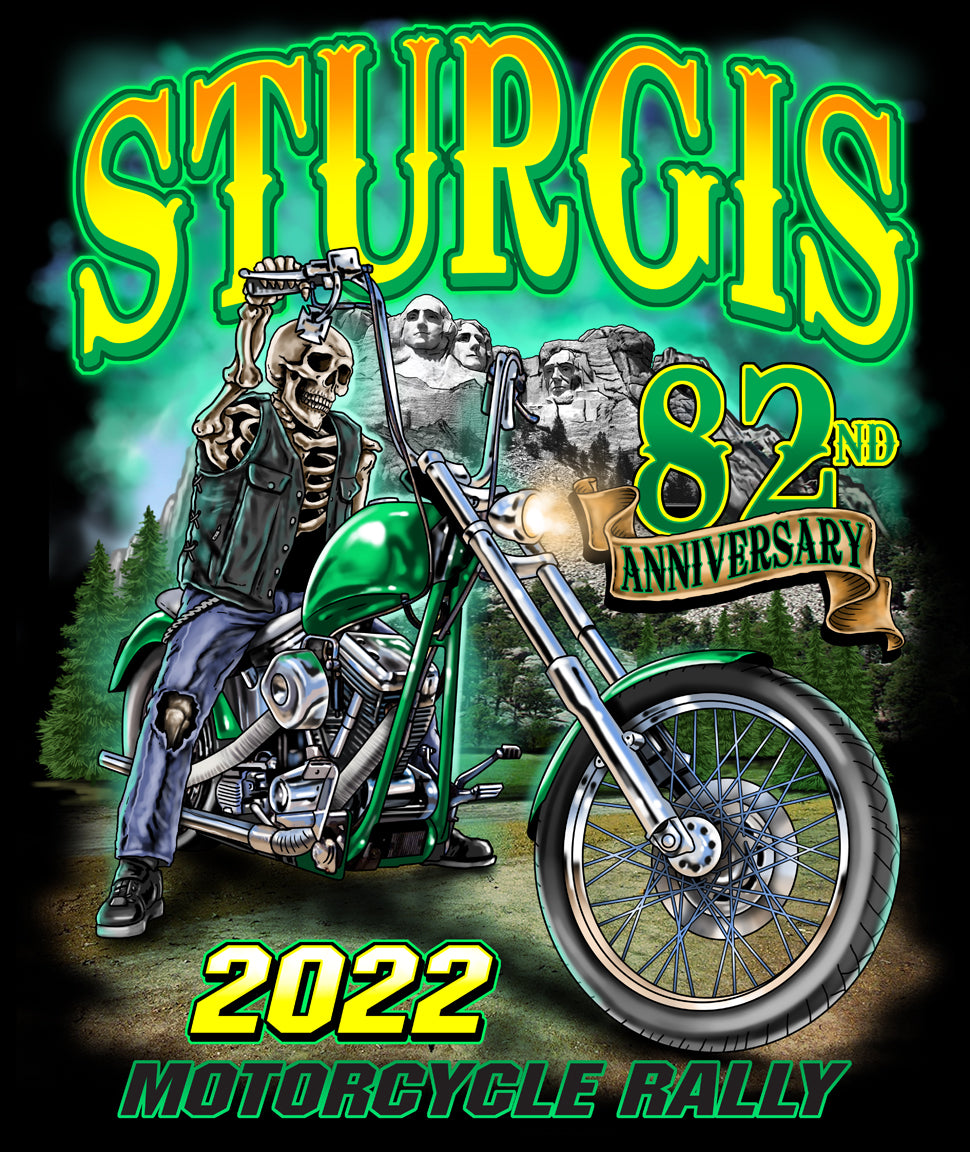 2022 Sturgis Motorcycle Rally Green Skeleton Rider 82nd Anniversary