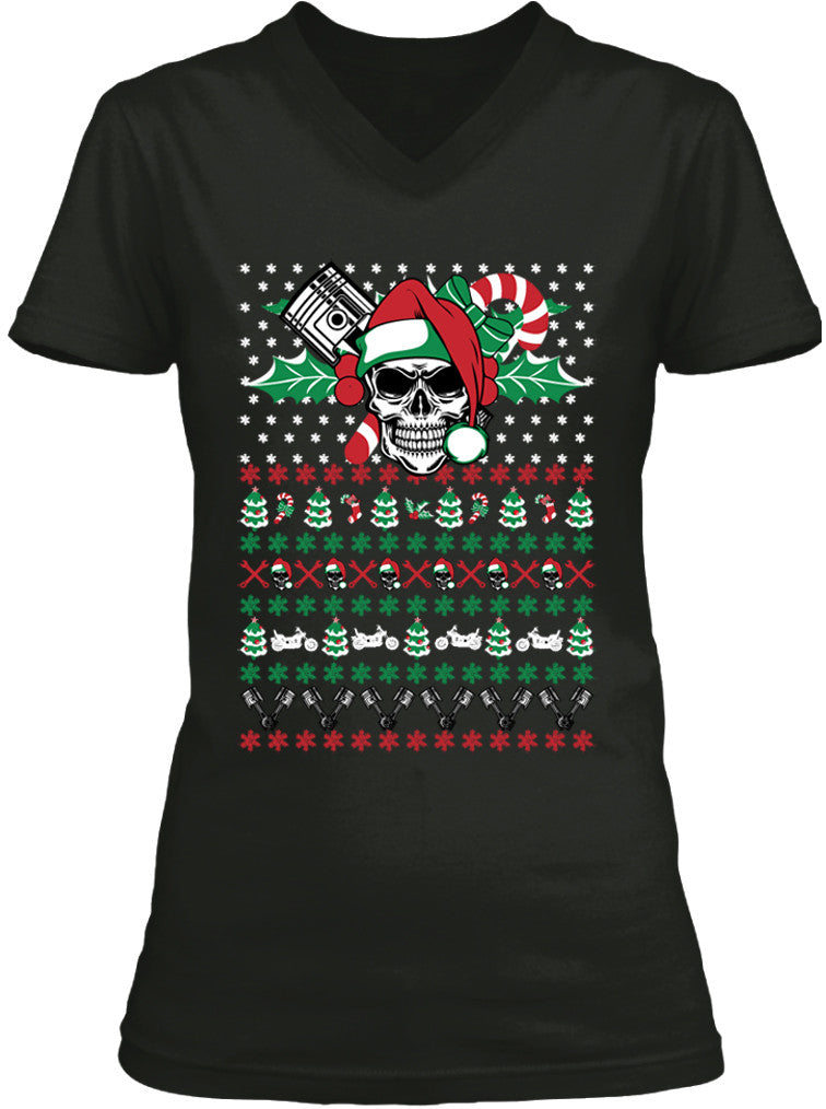 Ugly Christmas Skull Motorcycle (Ladies)