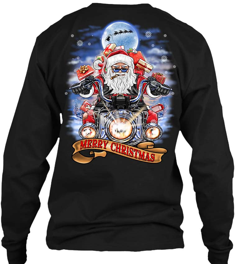 Biker Santa's Motorcycle Ugly Christmas T-shirt