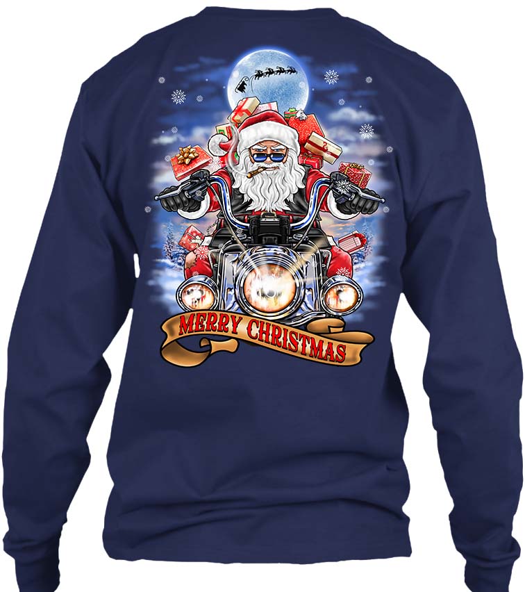 Biker Santa's Motorcycle Ugly Christmas T-shirt