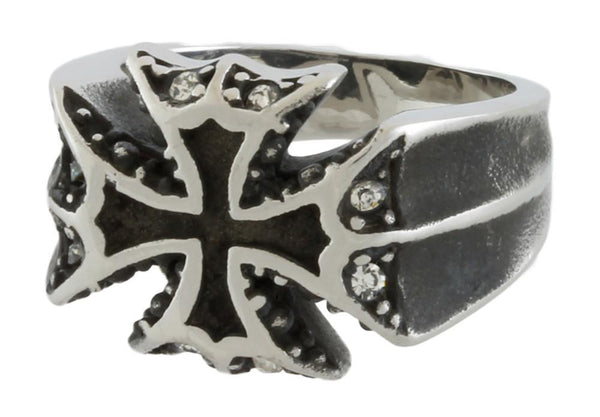 Stainless Steel Crystal Iron Cross Ring
