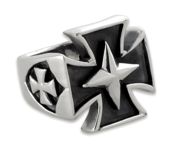 Sterling Silver Skull - Star - Iron Cross Ring