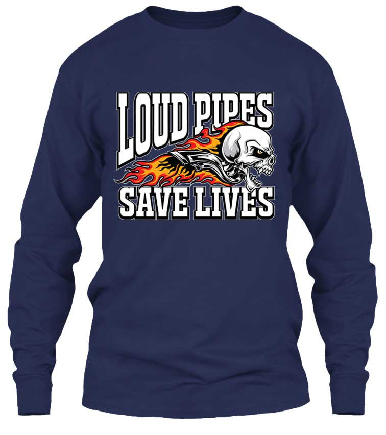 T-shirt - Loud Pipes Save Lives Screaming Skull