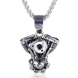 Stainless Steel V-Twin Engine Pendant and Chain