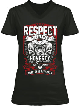 T-shirt - Respect Is Earned Skull & Engine (Ladies)