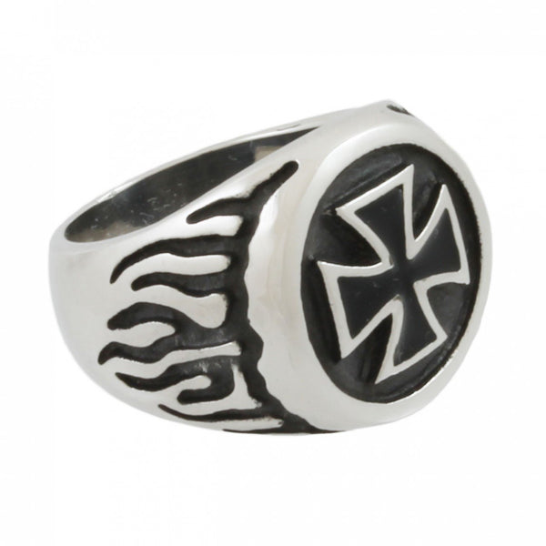 Stainless Steel Flame Iron Cross Ring